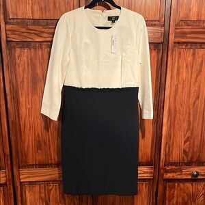 NWT JCrew Cream and Navy Sheath Dress 3/4 Sleeve Crew Neck
